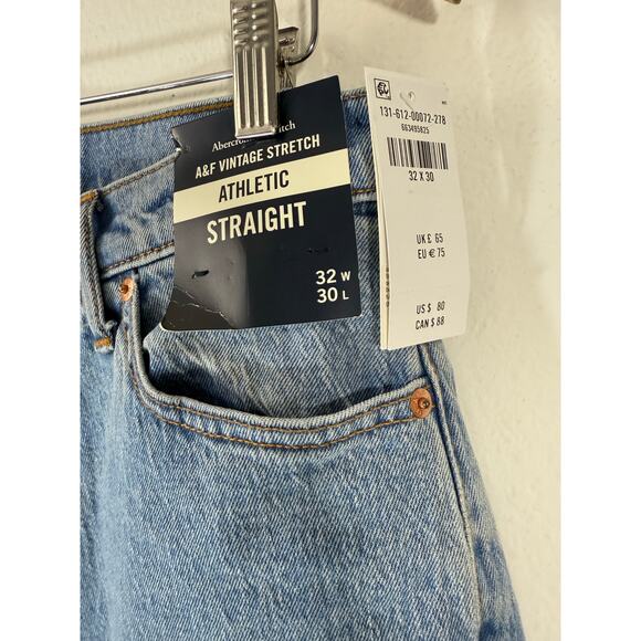 NWT Abercrombie & Fitch Vintage Stretch Athletic Straight Jeans 32x30 Blue Wash - Picture 6 of 13